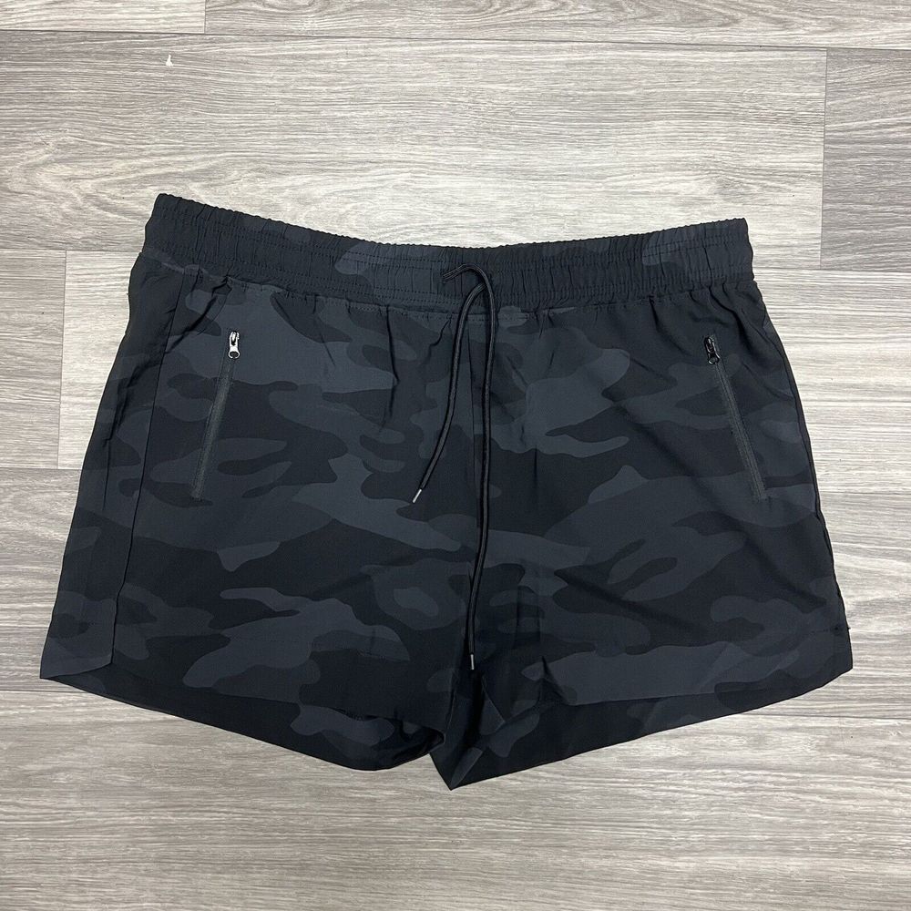 Ebb & Flow Atheleisure Shorts‎ Women XL 38" Black Camo Elastic Gym Running Yoga